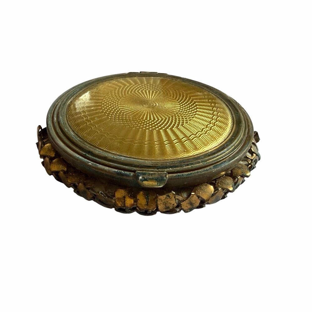 VTG 30s Evans Art Deco Gold Tone Mesh Powder Compact Makeup Case w/Mirror 1930s